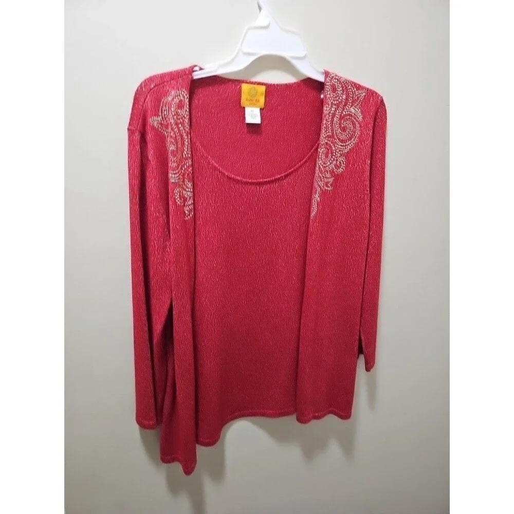 Ruby Rd. Red Sparkle Sweater. 2Fer. Beaded. Size  L - Picture 2 of 8